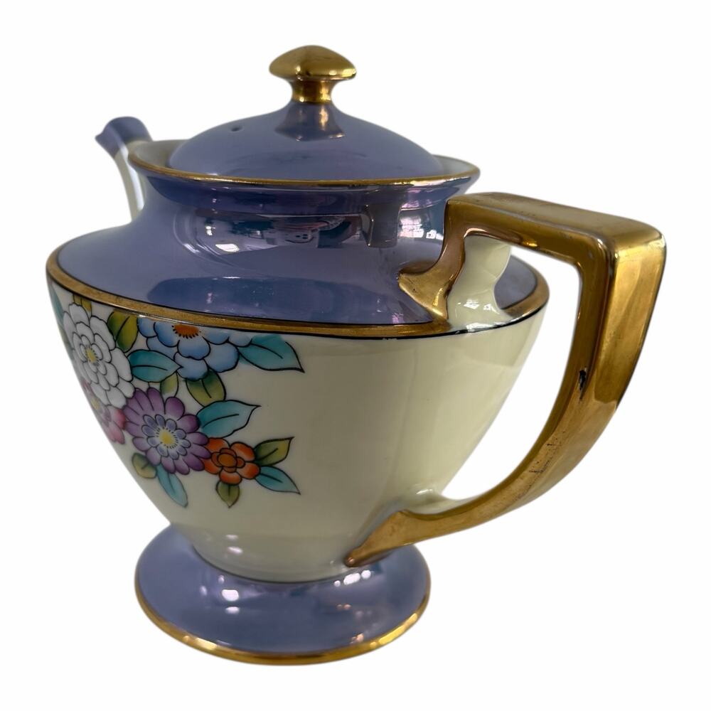 Vintage Noritake Lusterware Hand Painted Japanese Floral Teapot - Picture 2 of 10